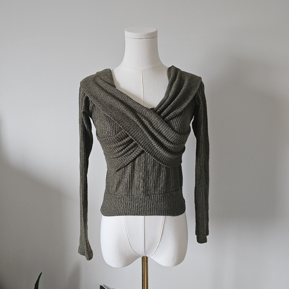 Moa Moa L ribbed cropped Elegant Olive Green Women's Sweater